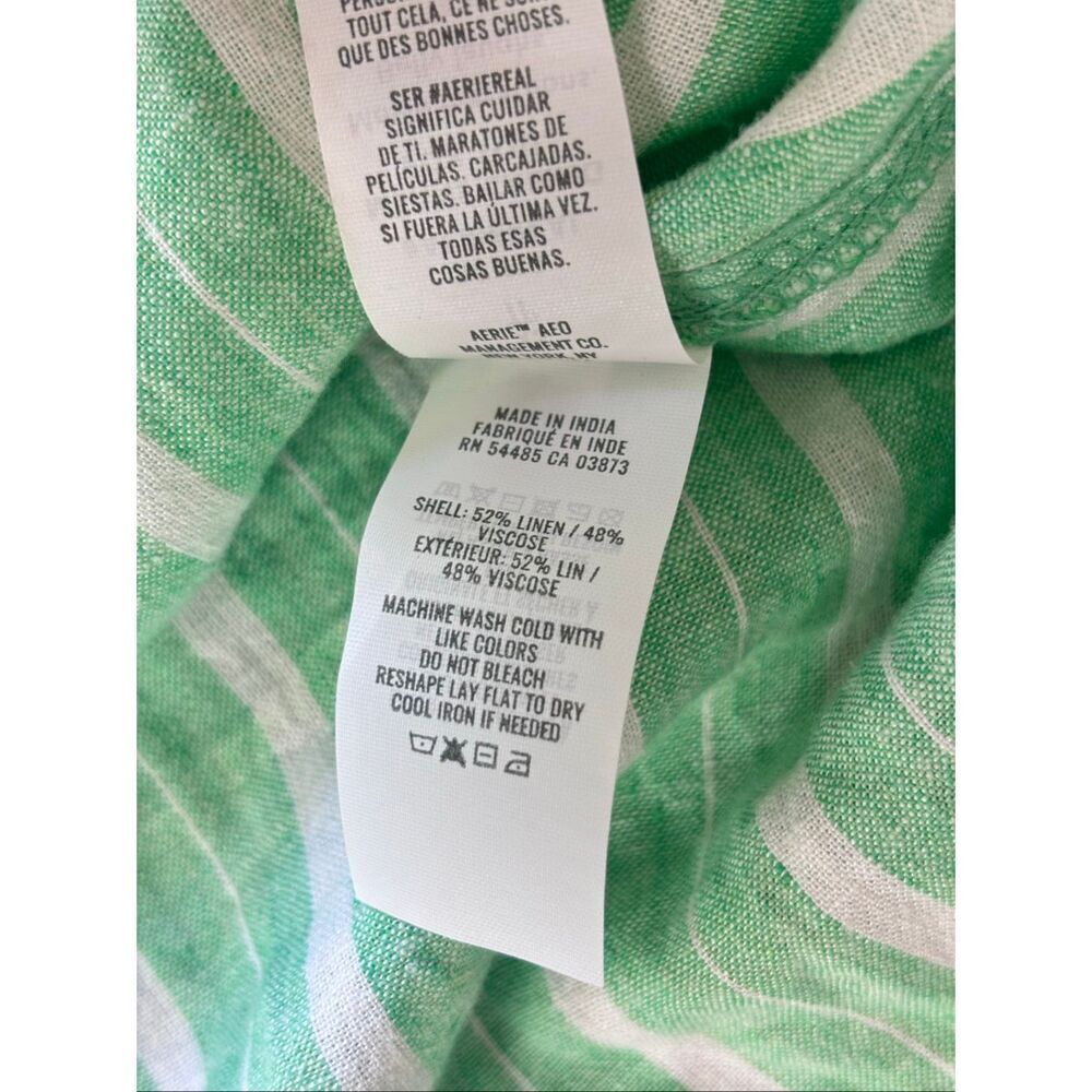 Aerie linen blend coverup shirt button down celebrity green stripes XS - Picture 8 of 13